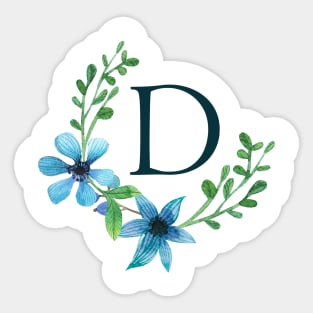Floral Monogram D Pretty Blue Flowers Sticker